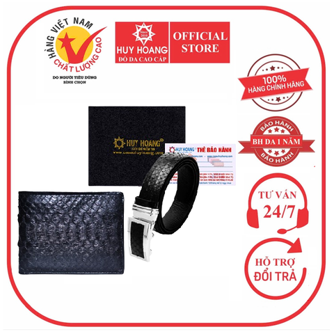 Bóp & Dây nịt nam Huy Hoàng da trăn màu đen HD2302-HD4302