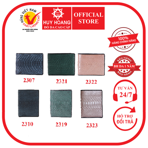 HD2319 - Bóp nam Huy Hoàng da trăn kiểu đứng màu xanh rêu