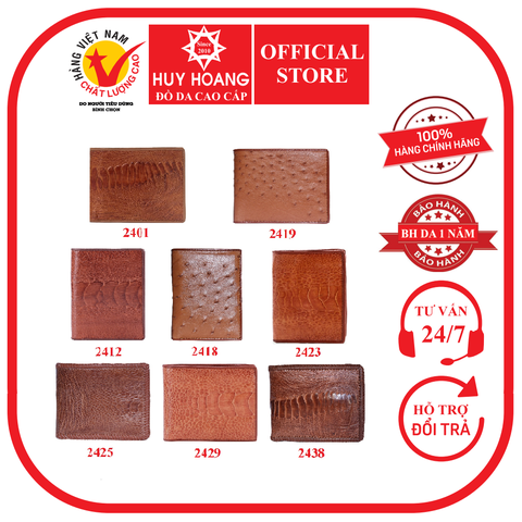 Ví nam da đà điểu nhiều loại màu vàng bò HD2401-12-18-19-23-25-29-38