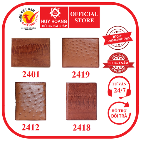 Bóp nam da đà điểu nhiều loại màu vàng bò HD2401-12-18-19