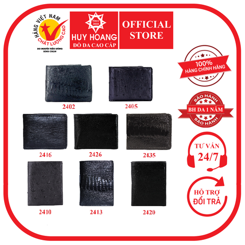 Ví nam da đà điểu nhiều loại màu đen HD2402-05-10-13-16-20-26-35