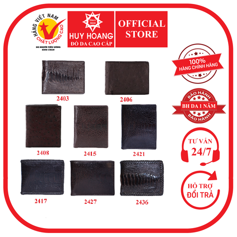 Ví nam da đà điểu nhiều loại màu nâu đất HD2403-06-08-15-17-21-27-36