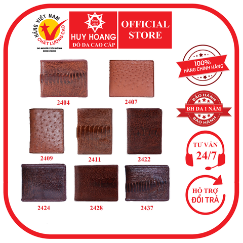 Ví nam da đà điểu nhiều loại màu nâu đỏ HD2404-07-09-11-22-24-28-37