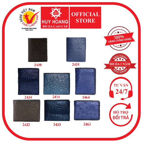 Ví nam da đà điểu nhiều loại màu xanh HD2414-30-31-32-33-34-63-64