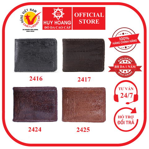 Ví nam da đà điểu đan viền màu đen, nâu đất, nâu đỏ, vàng bò HD2416-17-24-25