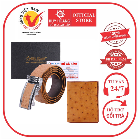Bóp & Dây nịt nam da đà điểu da bụng màu vàng bò HD2418-HD4435