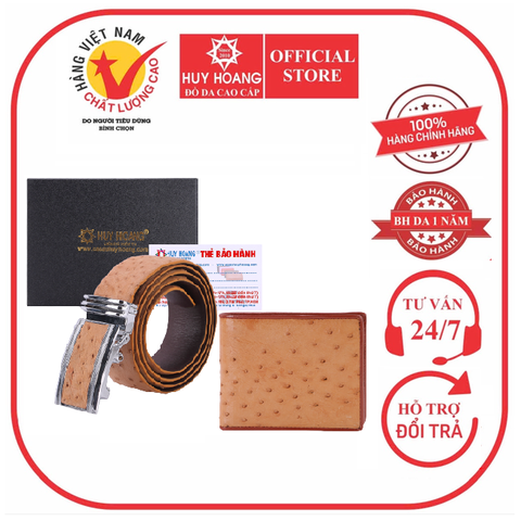 Bóp & Dây nịt nam da đà điểu da bụng màu vàng bò HD2419-HD4435