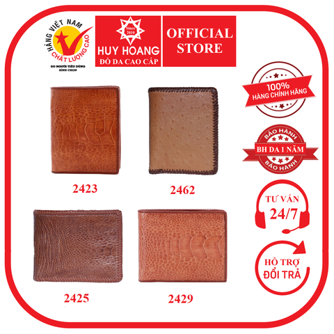 Ví nam da đà điểu nhiều loại màu vàng bò HD2423-25-29-62