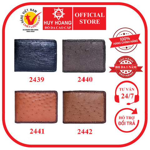 Ví nam da đà điểu da bụng đan viền nhiều màu HD2439-40-41-42