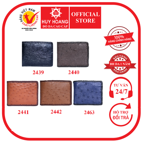 Ví nam da đà điểu da bụng đan viền nhiều màu HD2439-40-41-42-63