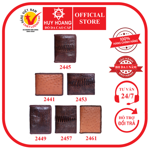 Ví nam da đà điểu nhiều loại màu nâu đỏ HD2441-45-49-53-57-61