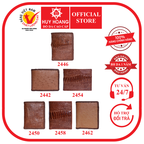 Ví nam da đà điểu nhiều loại màu vàng bò HD2442-46-50-54-58-62