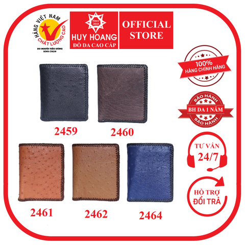 Ví nam da đà điểu da bụng đan viền kiểu đứng nhiều màu HD2459-60-61-62-64