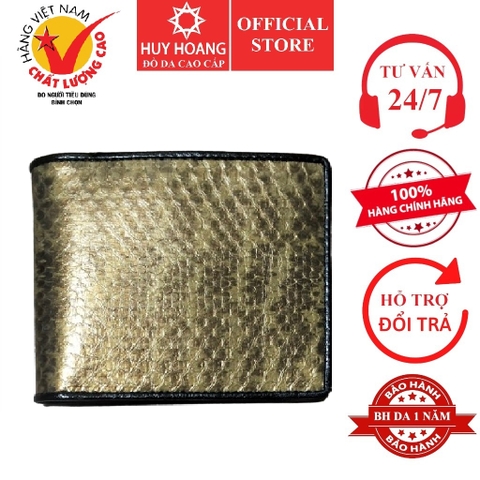 Bóp nam Huy Hoàng da rắn biển màu vàng phối xám HD2607