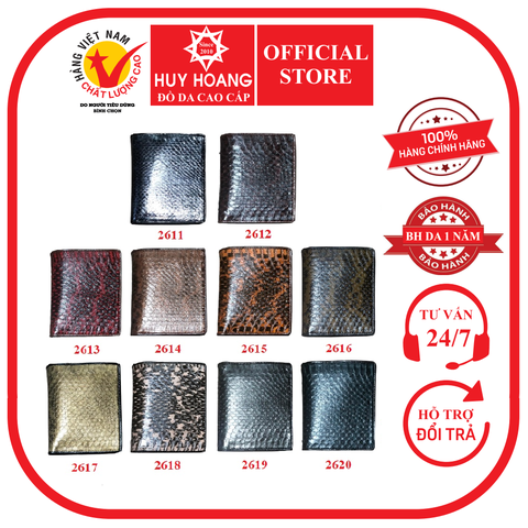 Bóp nam Huy Hoàng da rắn biển kiểu đứng nhiều màu HD2611-20