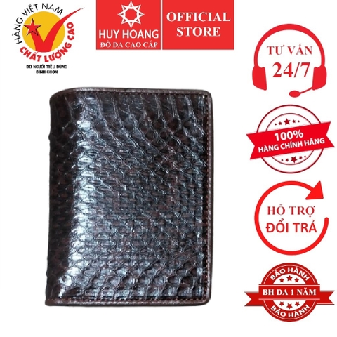 Bóp nam Huy Hoàng da rắn biển kiểu đứng màu đỏ đô phối nâu đất HD2612