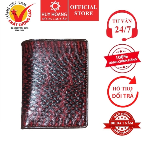 Bóp nam Huy Hoàng da rắn biển kiểu đứng màu đỏ phối nâu HD2613