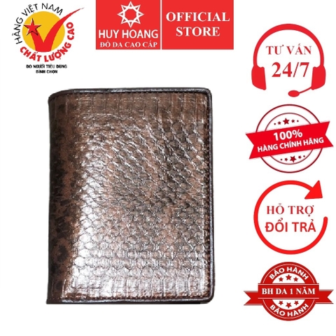 Bóp nam Huy Hoàng da rắn biển kiểu đứng màu nâu đỏ phối xám HD2614