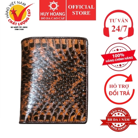 Bóp nam Huy Hoàng da rắn biển kiểu đứng màu phối nâu đỏ HD2615