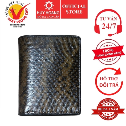 Bóp nam Huy Hoàng da rắn biển kiểu đứng màu vàng bò phối nâu HD2616