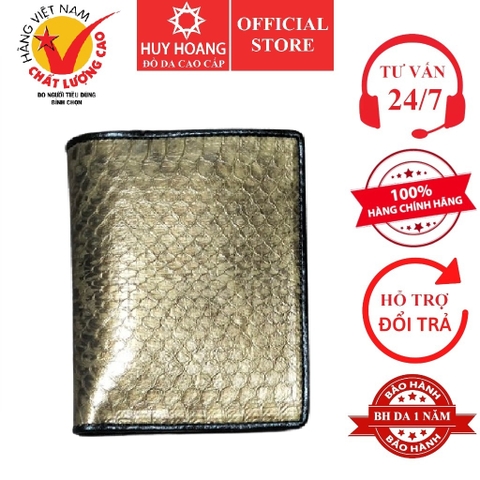 Bóp nam Huy Hoàng da rắn biển kiểu đứng màu vàng phối xám HD2617