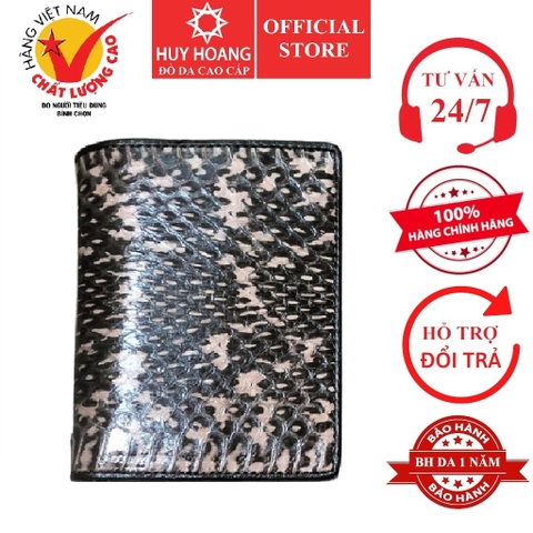 Bóp nam Huy Hoàng da rắn biển kiểu đứng màu xám phối trắng HD2618