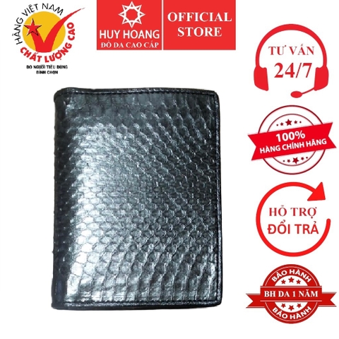 Bóp nam Huy Hoàng da rắn biển kiểu đứng màu xanh rêu HD2619