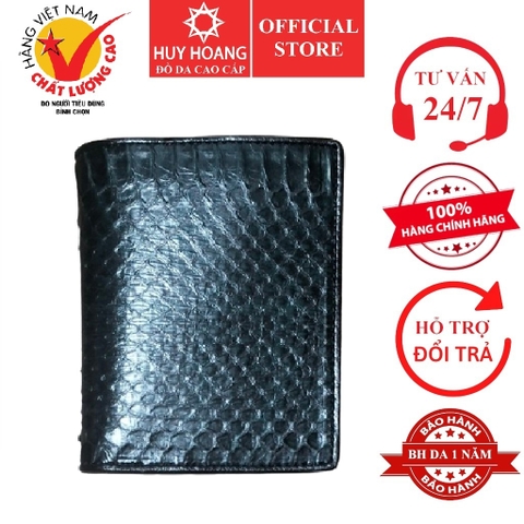 Bóp nam Huy Hoàng da rắn biển kiểu đứng màu xanh rêu phối đen HD2620