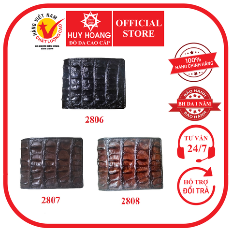 Bóp nam Huy Hoàng da cá sấu gai màu đen, nâu đất, nâu đỏ HD2806-07-08