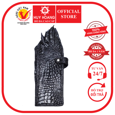 Bóp da cá sấu Huy Hoàng 2 móng chân màu đen HD2809