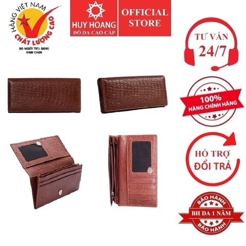 Ví nữ da bò vân cá sấu 2 gấp màu nâu HD3103