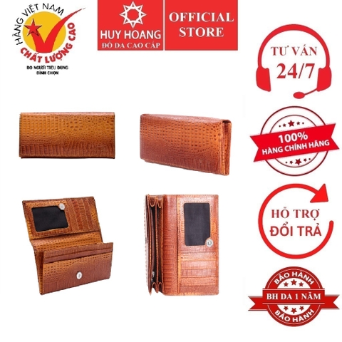 Ví nữ da bò vân cá sấu 2 gấp màu vàng bò HD3104