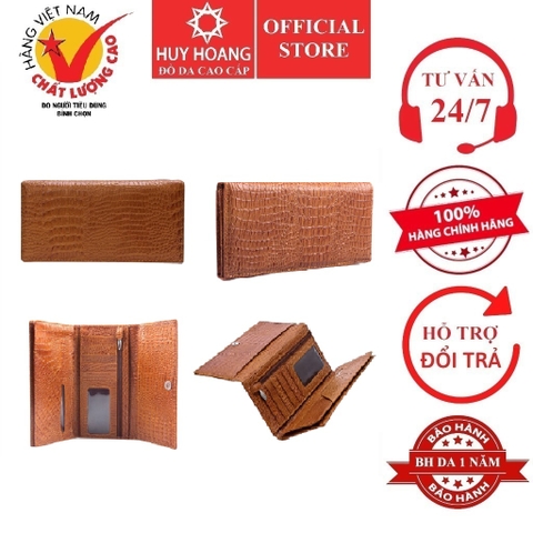 Ví nữ Huy Hoàng da bò vân cá sấu 3 gấp màu da HD3105