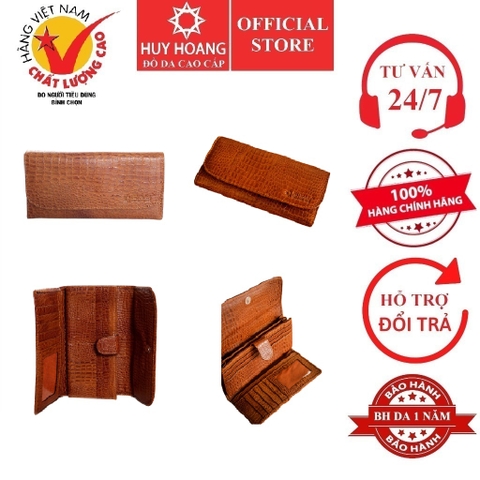 Ví nữ vân cá sấu Huy Hoàng bấm nút màu da HD3108