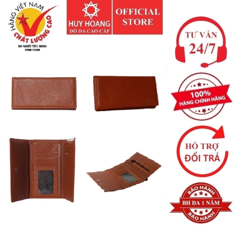 Ví nữ da thật cao cấp Huy Hoàng 3 gấp màu da HD3111