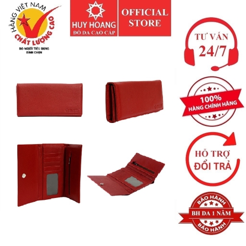Ví nữ da thật cao cấp Huy Hoàng 3 gấp màu đỏ HD3113