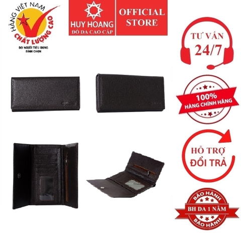 Ví nữ da thật cao cấp Huy Hoàng 3 gấp màu nâu HD3115