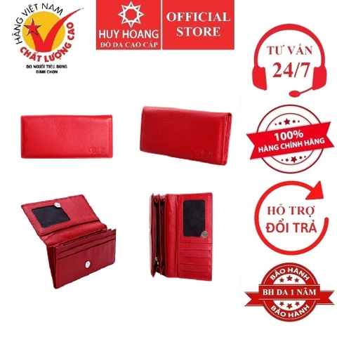 Ví nữ Huy Hoàng da bò cao cấp 2 gấp màu đỏ HD3121