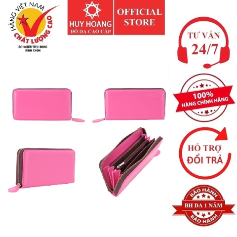 Ví nữ Huy Hoàng da bò cao cấp 1 khóa màu hồng HD3146
