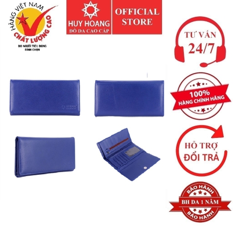 Ví nữ da thật cao cấp 3 gấp màu xanh dương HD3158