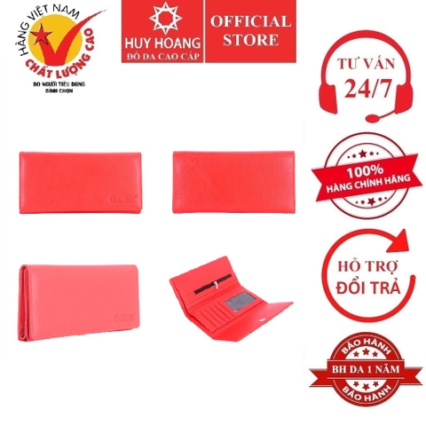 Ví nữ da bò cao cấp 3 gấp màu đỏ tươi HD3162