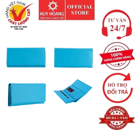 Ví nữ da bò cao cấp 3 gấp màu xanh biển HD3163