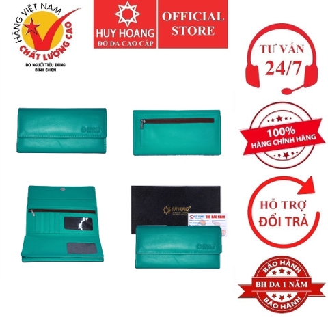 Ví nữ da bò cao cấp 3 gấp lửng màu xanh HD3168