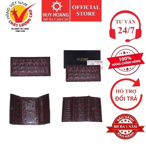Ví nữ da bò vân cá sấu lớn 3 gấp màu nâu đỏ HD3169