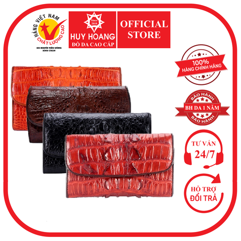 Bóp da cá sấu 3 gấp gai vàng bò, đen, nâu đỏ, nâu đất HD3201-02-03-07