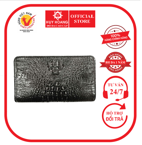 Ví cầm tay Huy Hoàng da cá sấu 1 khóa màu đen HD3226