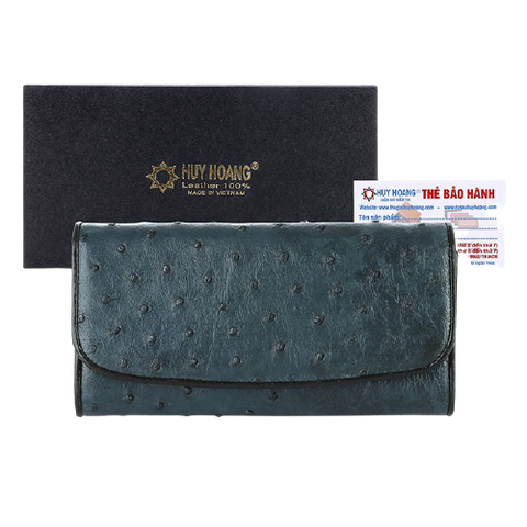 Ví nữ da đà điểu Huy Hoàng 3 gấp màu xanh đậm HD3453
