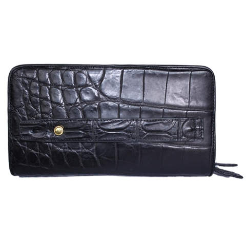 Ví da cá sấu Huy Hoàng ngăn thụt cầm tay màu đen HD3759