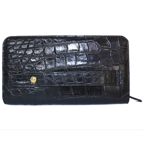 Ví nữ da cá sấu 1 khóa bụng ngăn thụt cầm tay màu đen HD3767