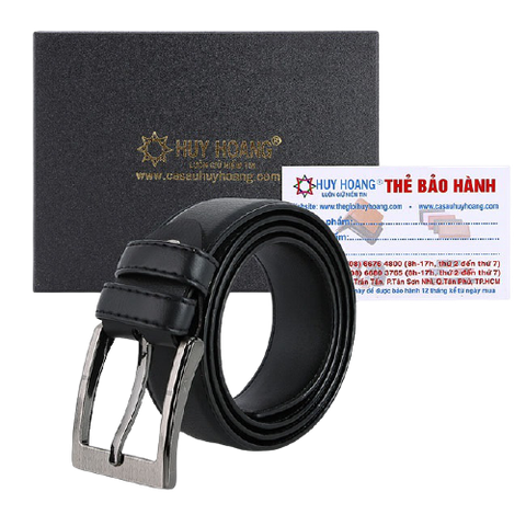 Dây nịt nam Huy Hoàng 4 phân may viền màu đen HD4002